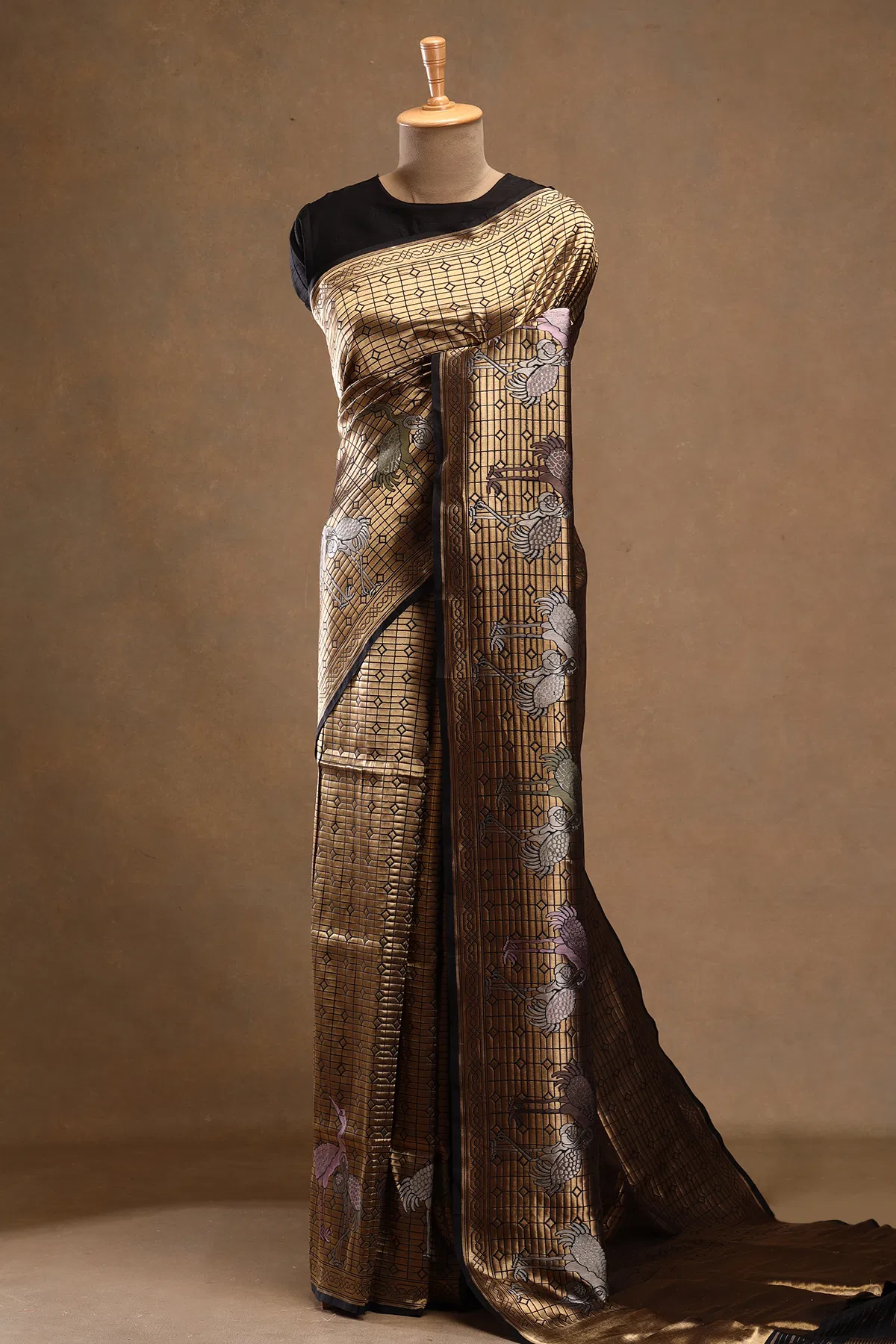black and gold zari woven banarasi silk saree